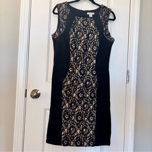 Katherine Barclay Black and Cream Lace Midi Dress